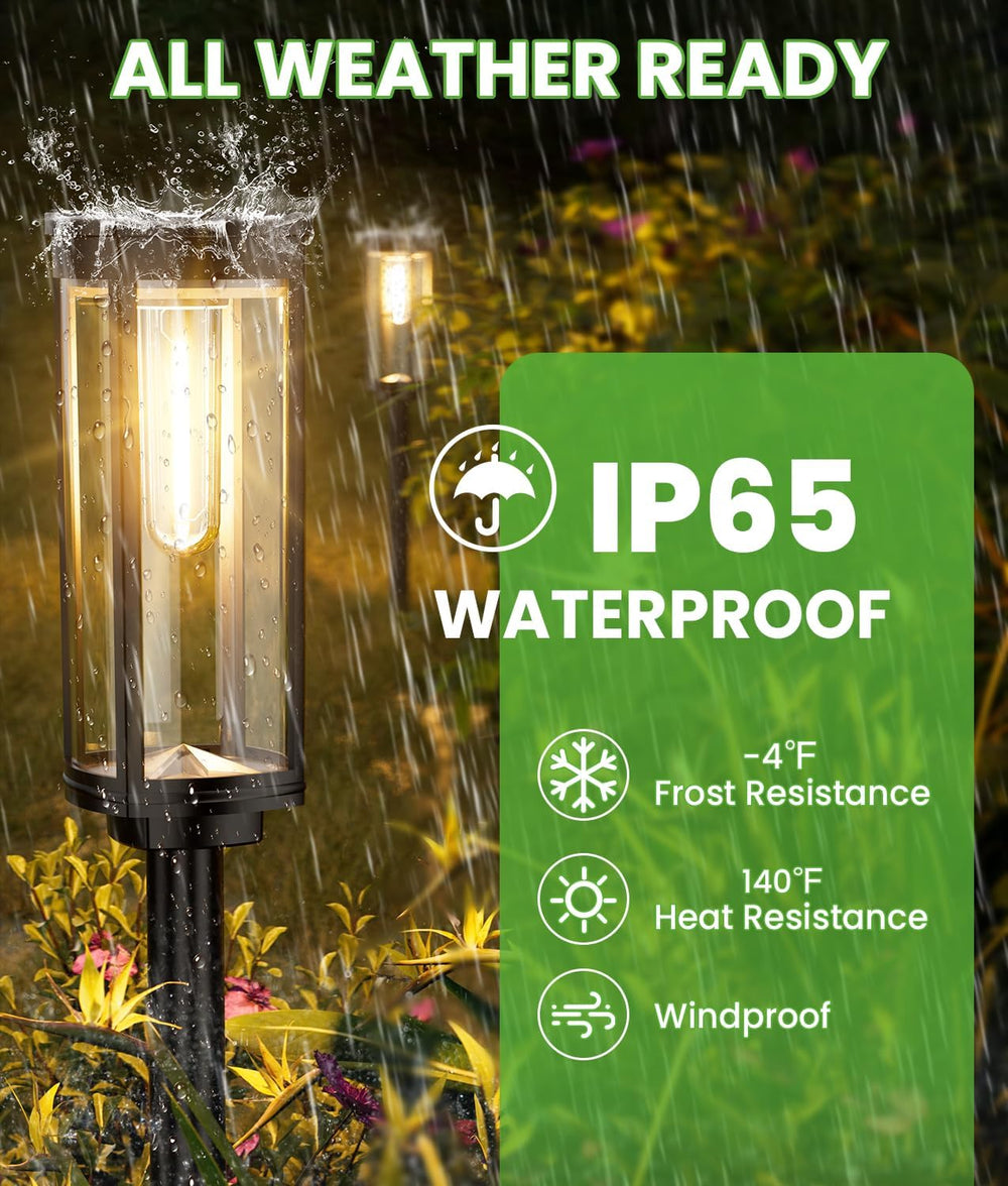 BITPOTT Solar Pathway Lights Outdoor, 4 Pack, Warm White, IP65 Waterproof