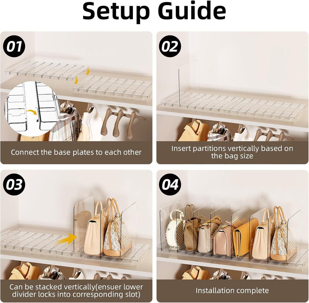 Stackable Bag & Purse Organizer for Closet Shelf Acrylic Shelf Dividers f...
