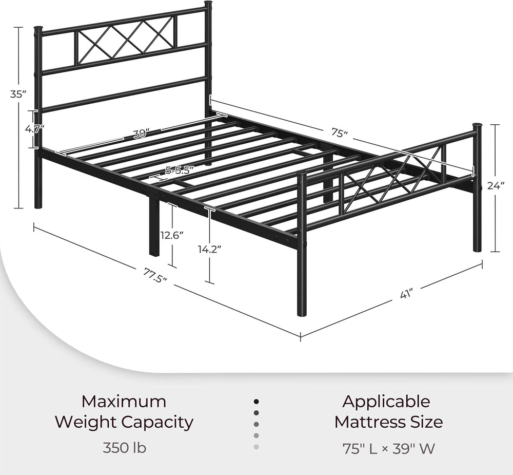 Yaheetech 2pcs Twin Metal Platform Bed Frame with Headboard Footboard Black