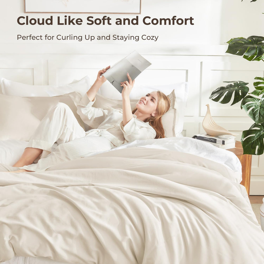 Litanika King Comforter Set Beige, 3 Pieces Lightweight Solid Bed Set