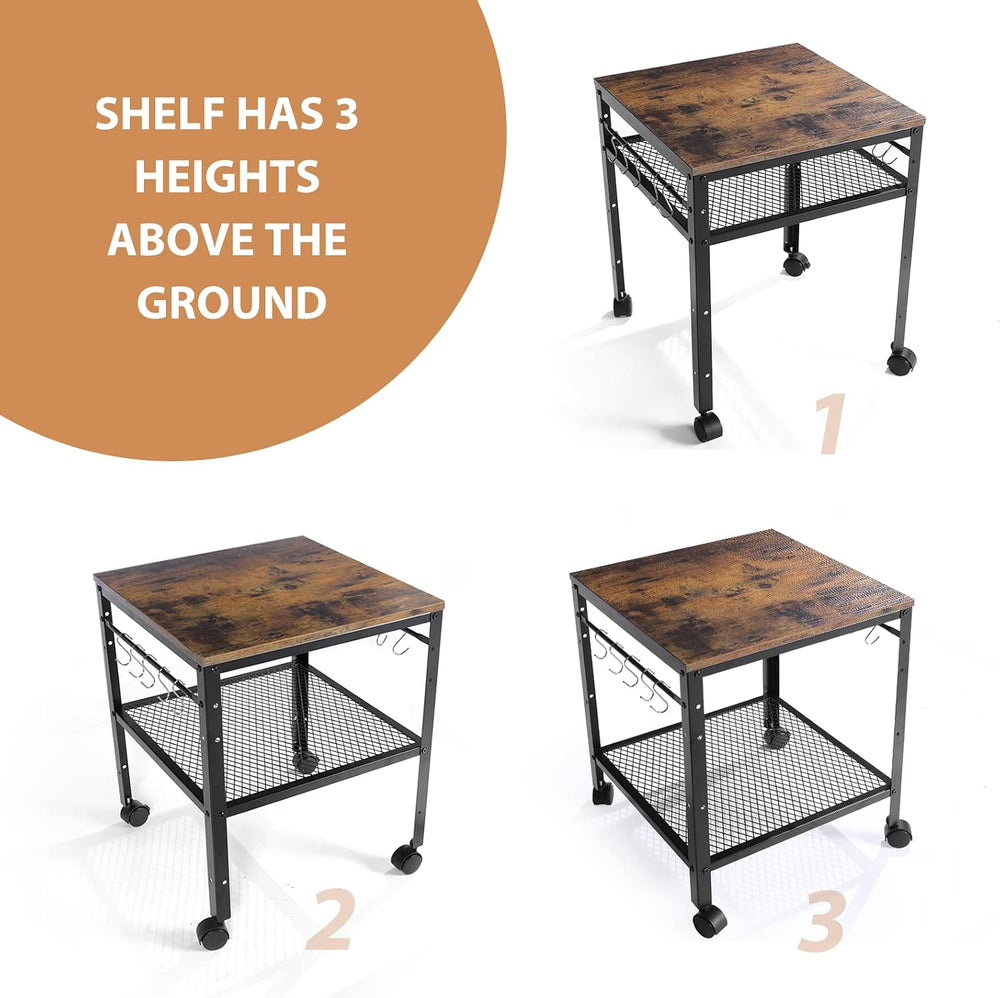 Rustic End Table, 2-Tier Side Table with Adjustable Height Shelf, 19.7" ...