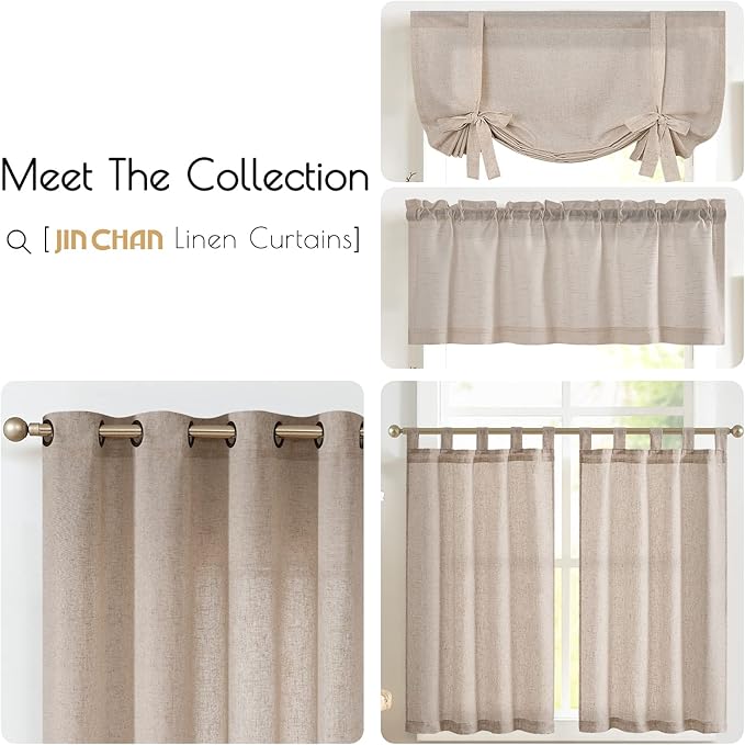 jinchan Grey Kitchen Curtains and Valances Set 3 Pieces Linen Tiers and Valance - Image 8