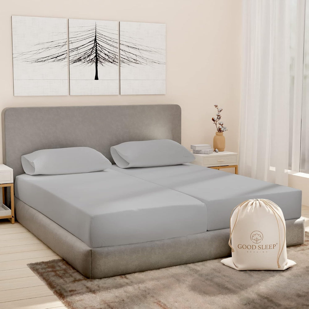 Good Sleep Bedding 5 Pc Silver Gray Split King Size Bed Sheets Set