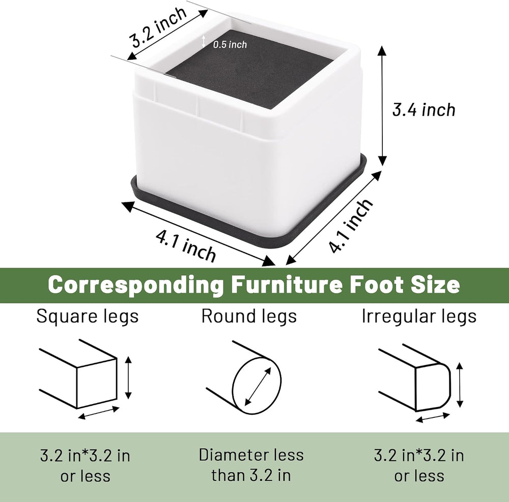 3 or 6 Inch Adjustable Bed Risers, 8 Pack