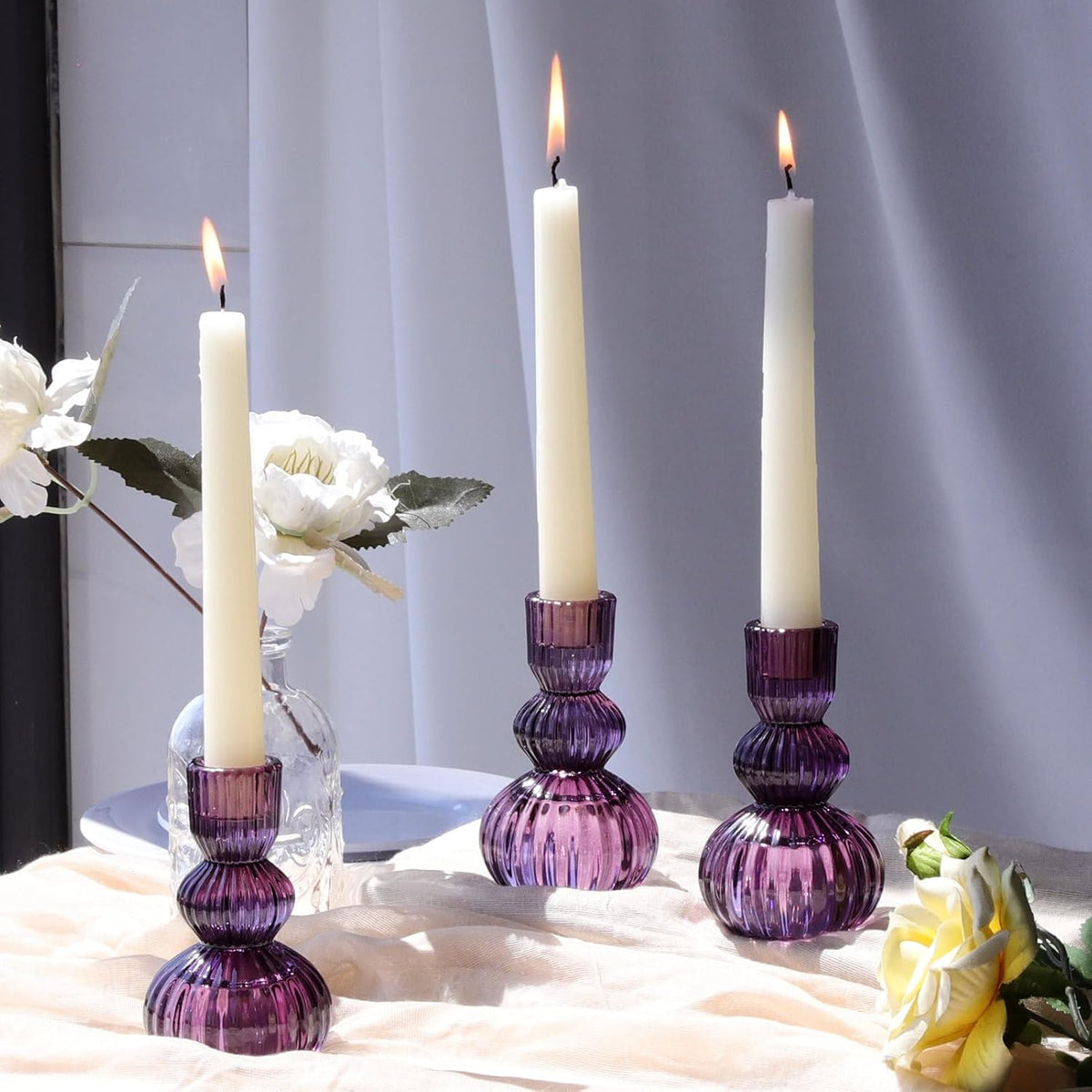 Woho Set of 6 Purple Taper Candle Holders 4.3" H for Halloween Decorations