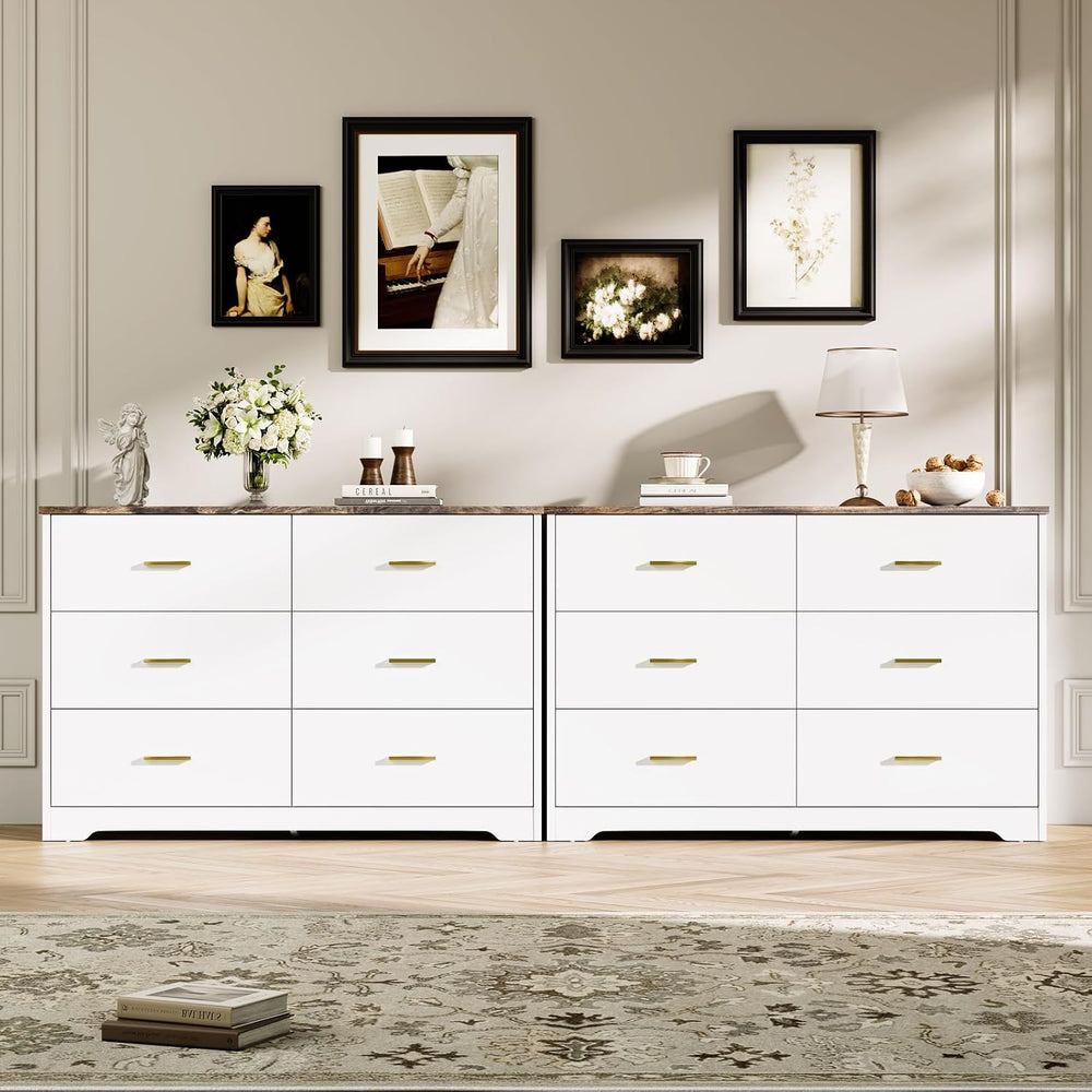 LIDYUK White Dresser for Bedroom, 6 Drawer Dressers & Chests of Drawers