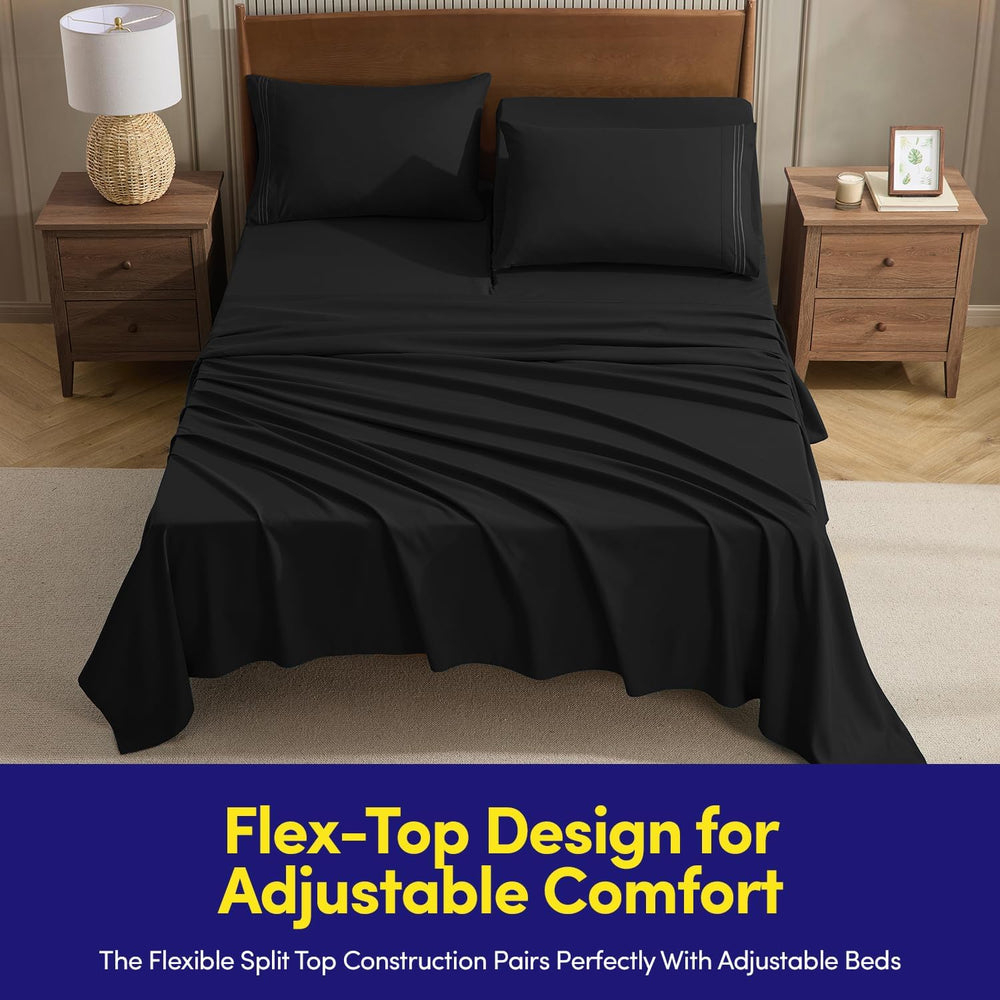 Split Head King Sheets Set for Adjustable Beds 4 Piece Flex Top Bed Sheets – ...