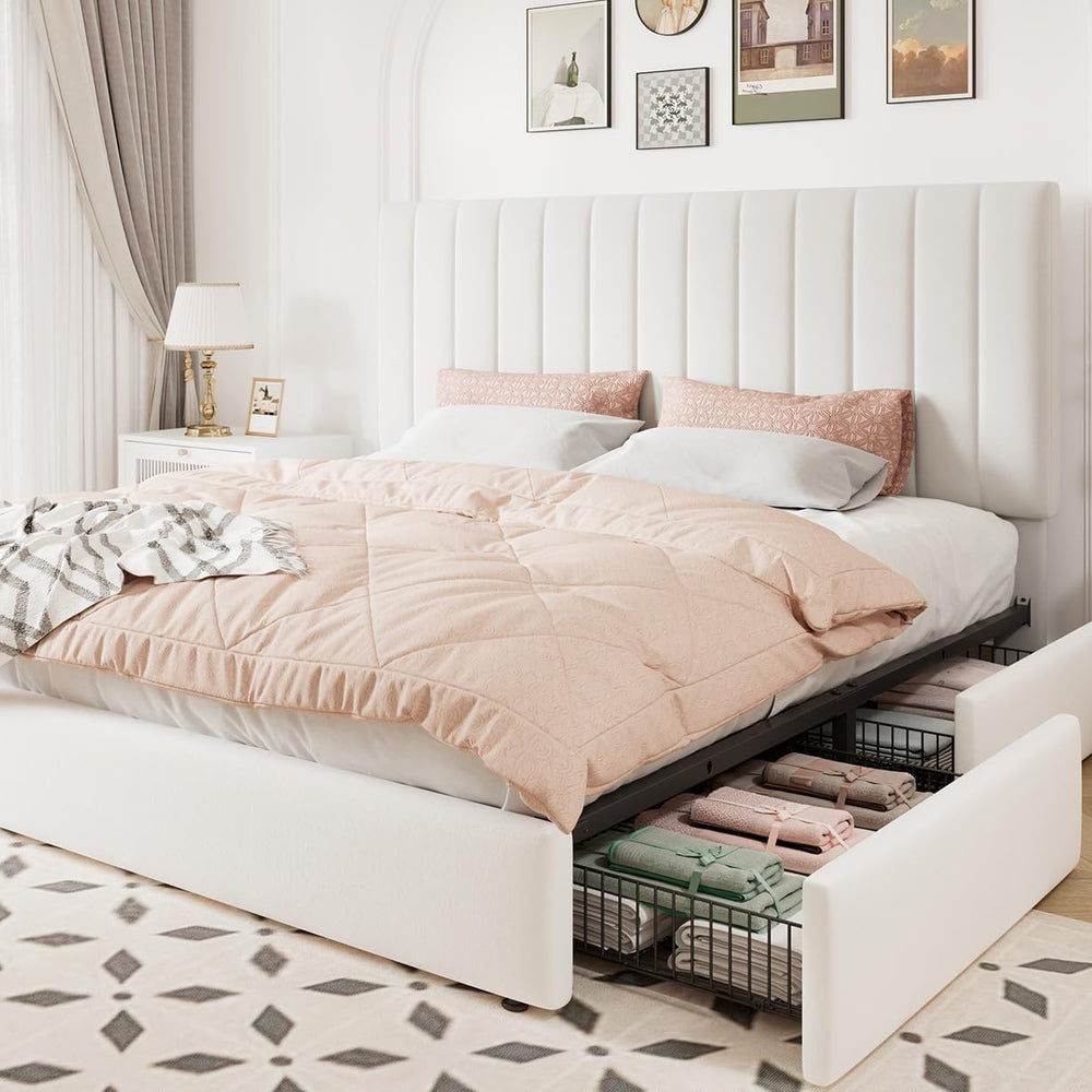 Allewie King Size Storage Bed Frame, Vertical Channel Tufted Adjustable Headb...