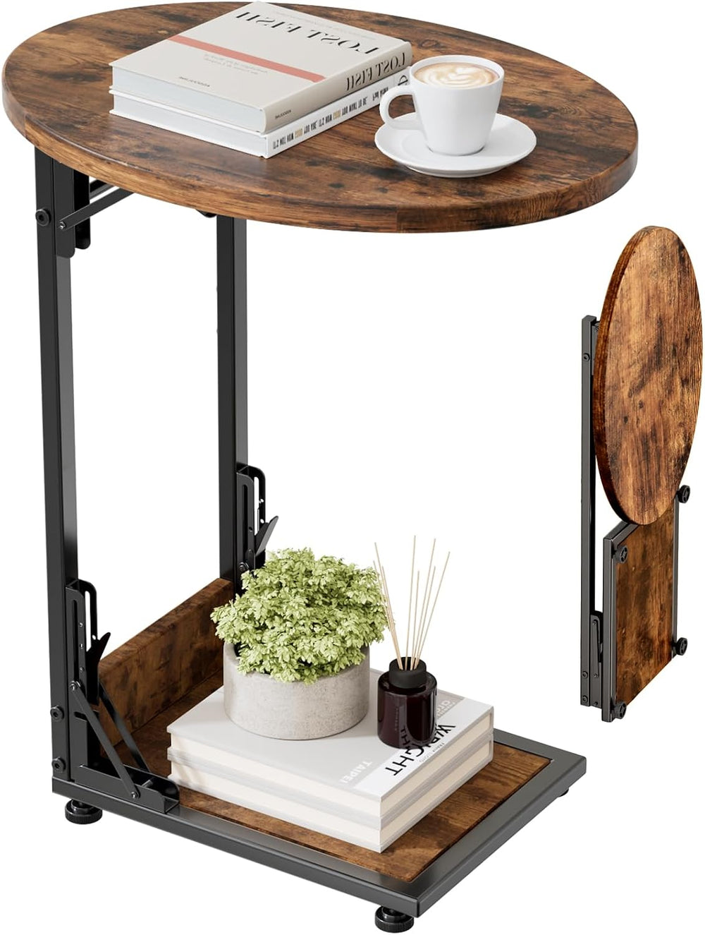 Elbourn Folding Side Table End Couch Tables,Metal Frame C-Shaped TV Stand for...