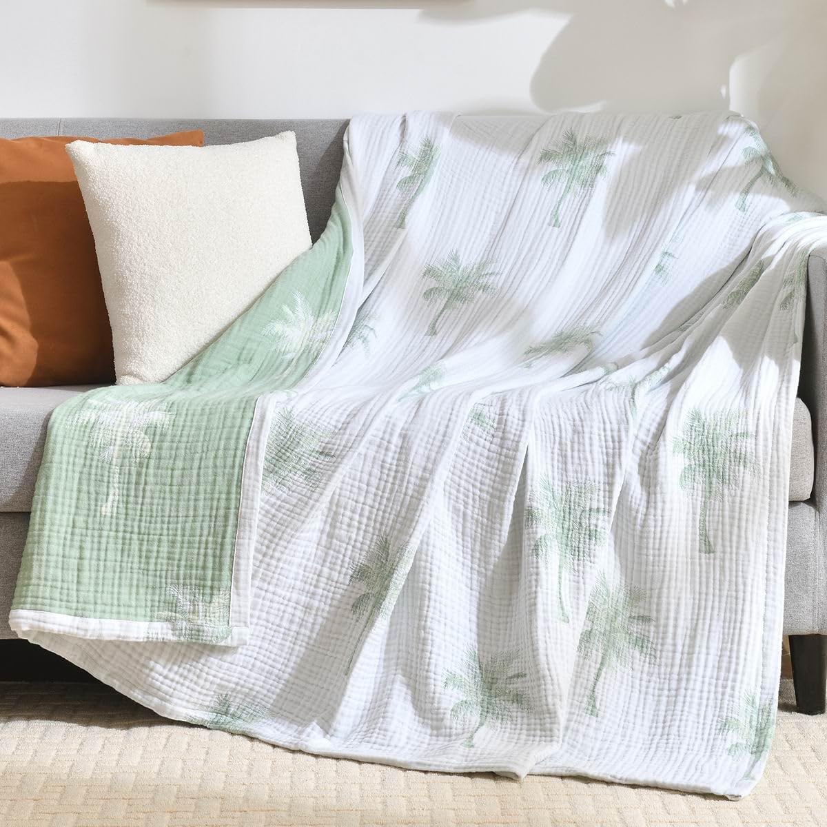 100% cotton muslin throw blanket king 104"x92", vintage, main product view