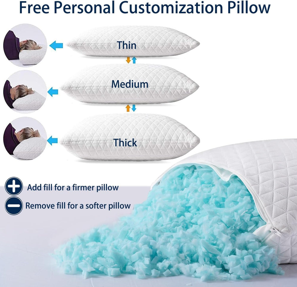 Memory Foam Pillows for Side Sleepers,Firm Bed Pillows Queen Size Set of 2