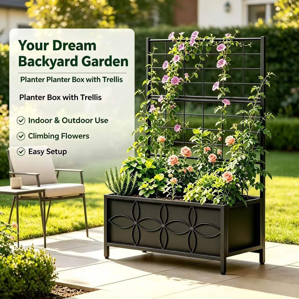 Zhongma Sturdy Raised Garden Bed with Trellis (15.75 x 35.43 x 48.8 in) for V...