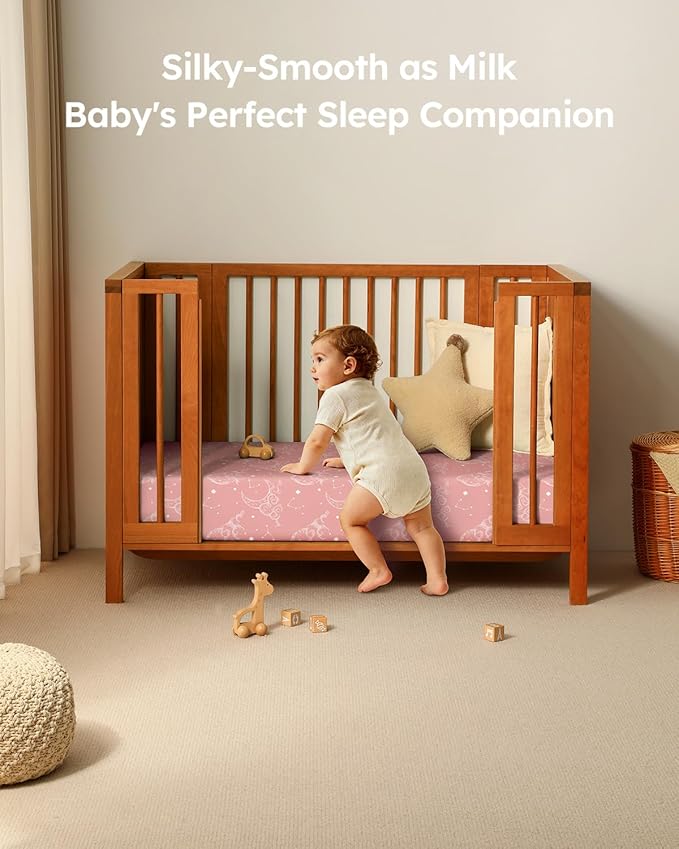 Baby Crib Sheets for Boys Girls, Breathable Soft Microfiber Baby Sheet Pink - Image 7