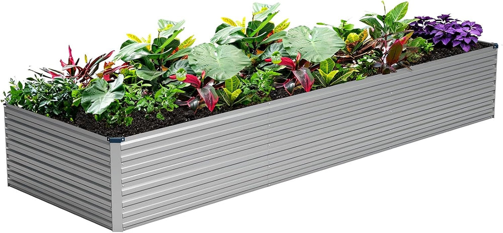 Vengarus 12x2x2ft Galvanized Raised Garden Bed,Metal Raised Beds Kit Silver