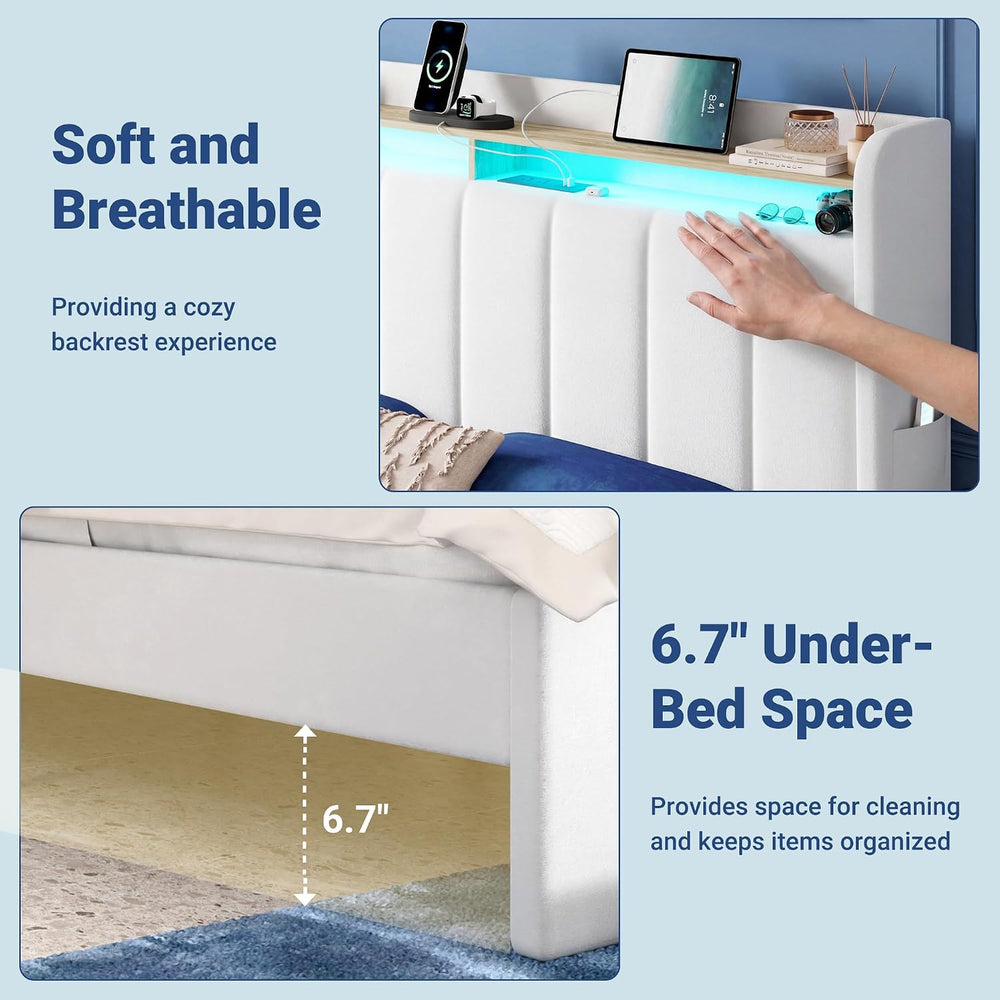 Allewie Full Size Bed Frame with 2-Tier Storage Headboard & 2 Large Drawers