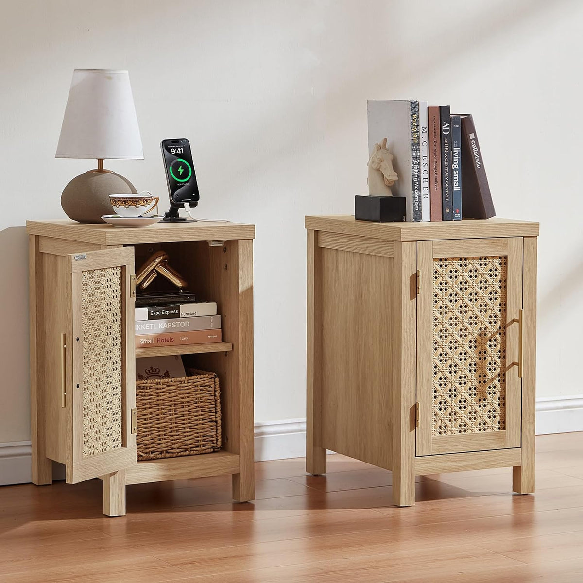 yufam rattan nightstand set of 2 with charging, view 9