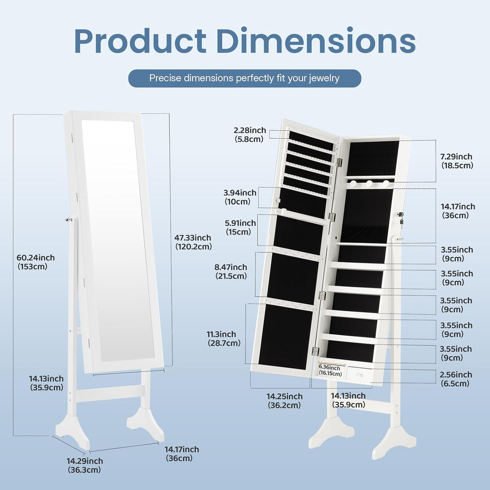 DUMOS Freestanding Jewelry Organizer Cabinet with Full Length Mirror