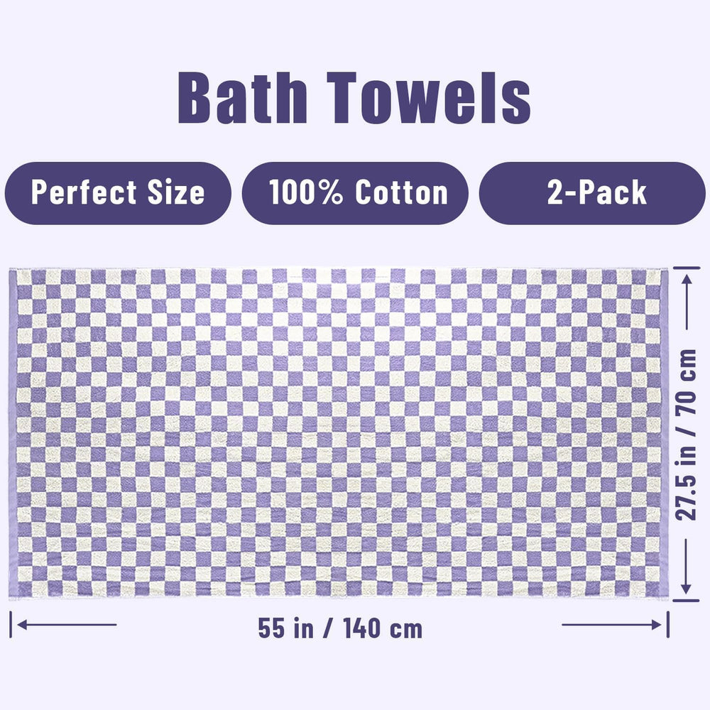 Checkered Bath Towels Set of 4 - Cotton Towels for Bathroom, Beach, Pool