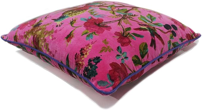 Eyes of India Velvet Floral Flower Bird Throw Pillow Sofa Cushion Cover Case - Image 5