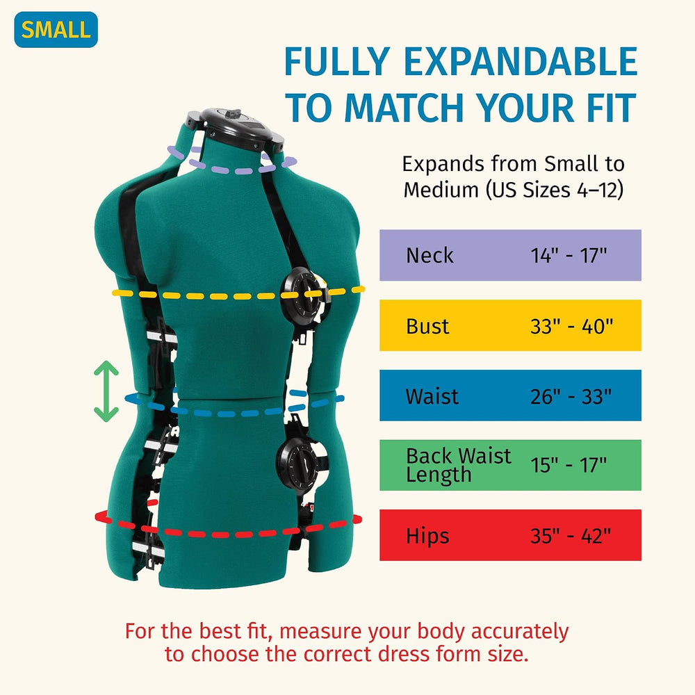 Dritz Sew You Adjustable Dress Form for Sewing, Small/Medium Sizes, US 4-12