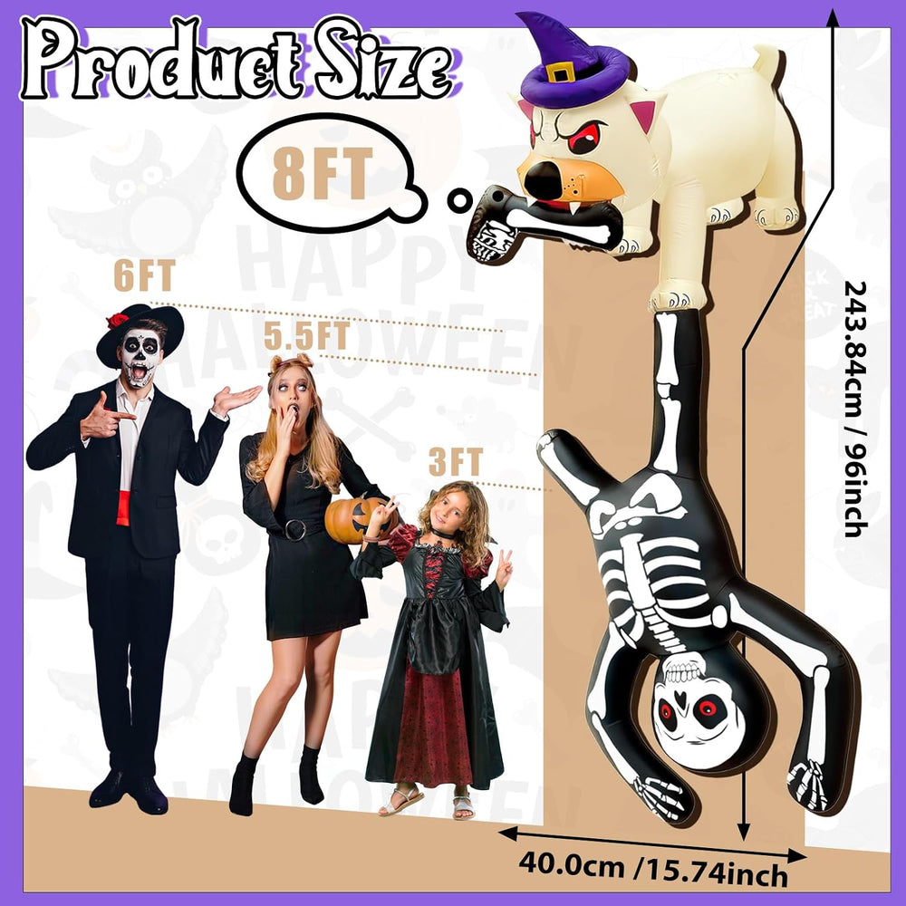8FT LED Lighted Up Halloween Inflatables Dog Pulling Skeleton Blow Ups