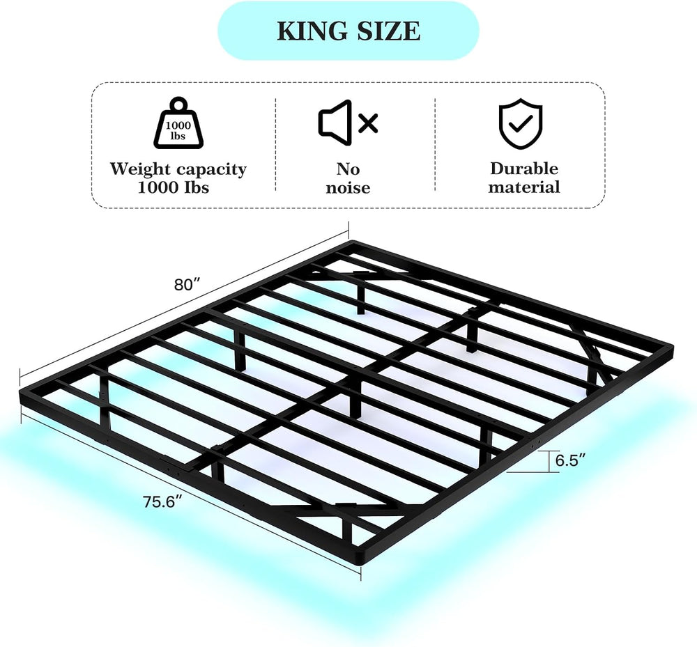 Floating Bed Frame King Size, King Bed Frame with Smart LED Lights