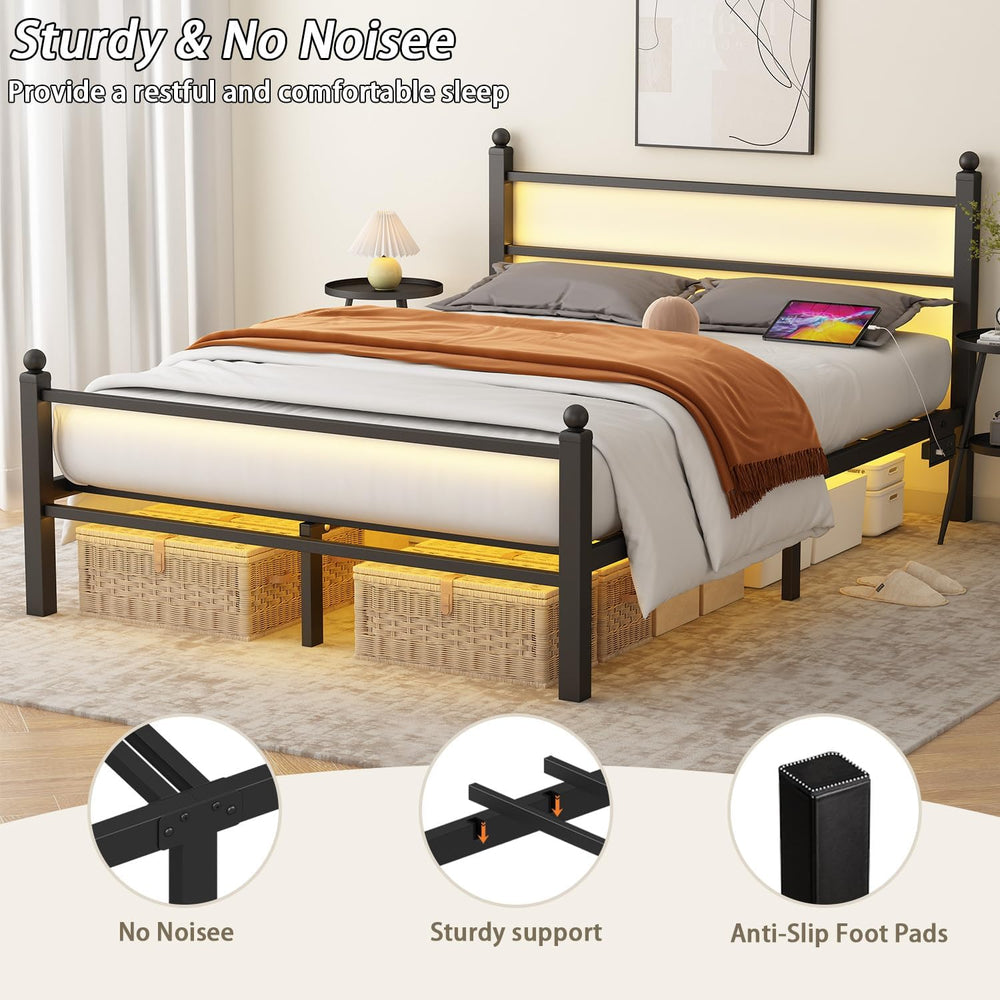 Full Size Bed Frame with Headboard and Footboard,Black Metal Platform Bed Fra...