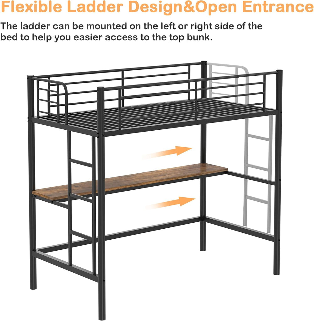 VECELO Loft Bed Twin Size with Desk, Black