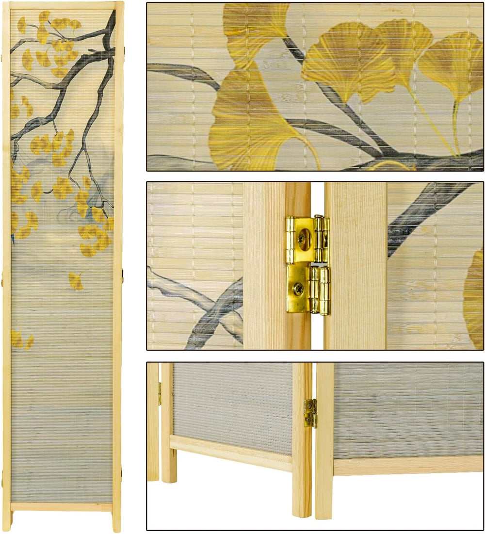 MyGift 6 Panel Bamboo Room Divider, Dual Sided Asian-Inspired Artwork
