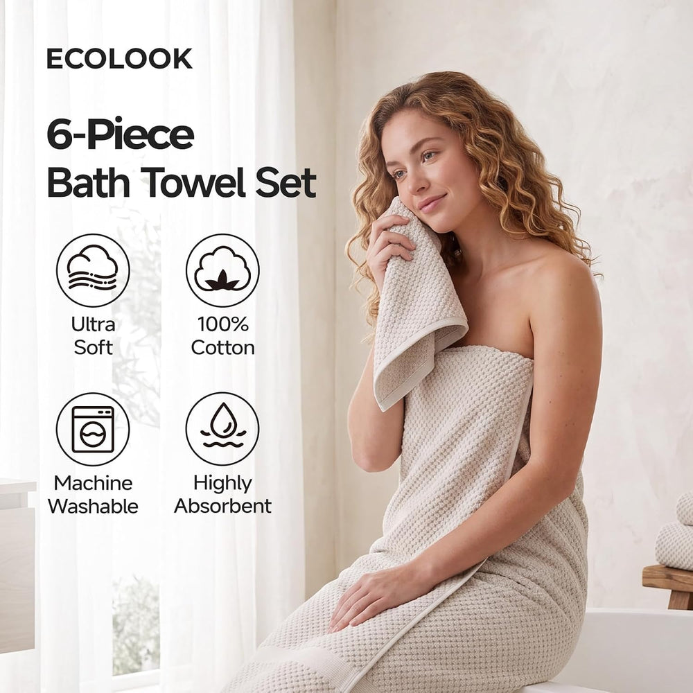ecolook 6-Piece Towel Set, 100% Cotton