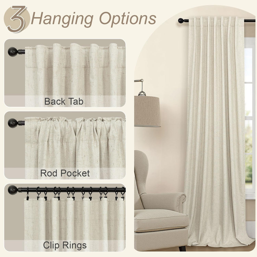 Burlap Colored Blackout Curtain 84 Inch Length 2 Panel Faux Linen Modern Farm...