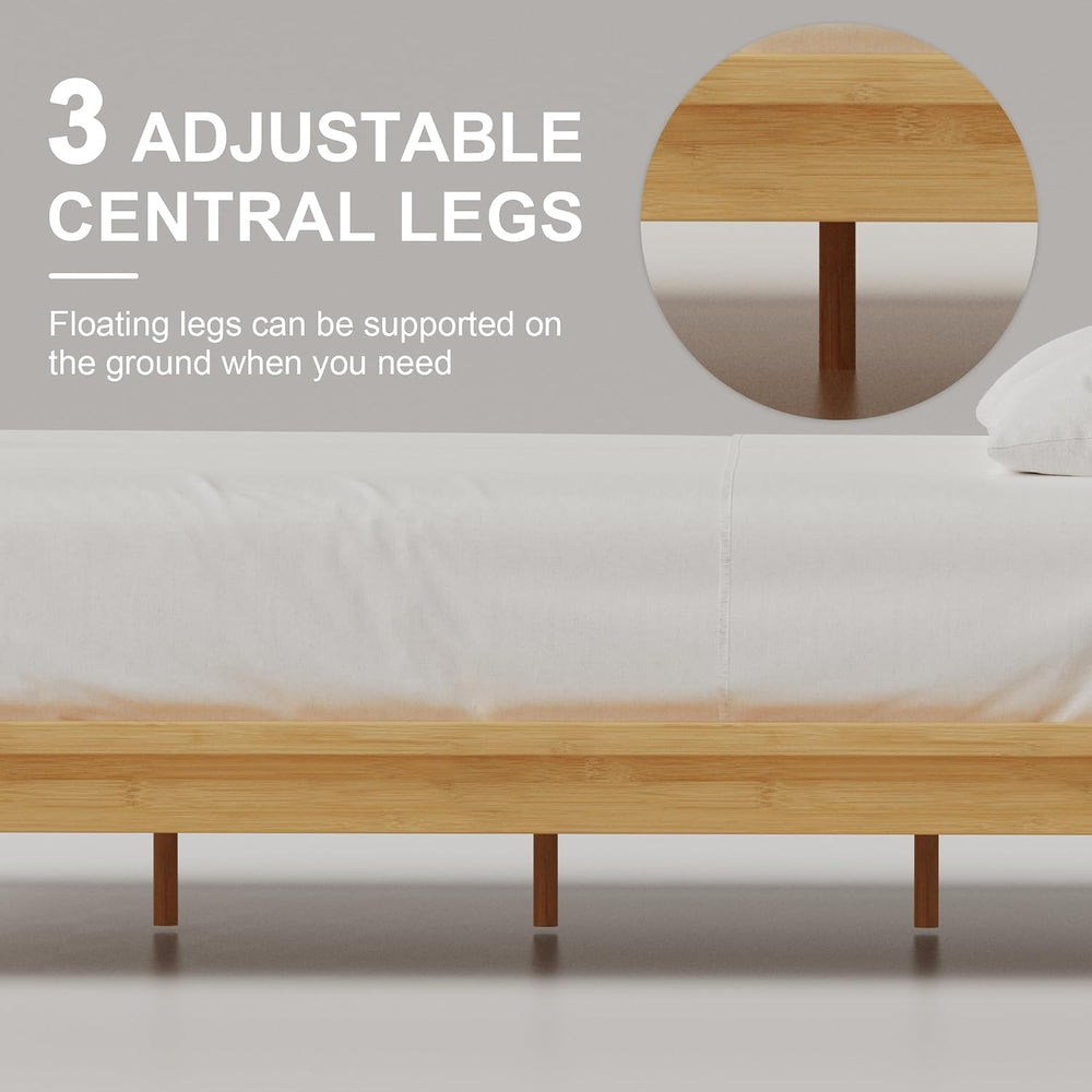 King Solid Bamboo Bed Frame, Japanese Joinery Platform Bed Frame(Natural)