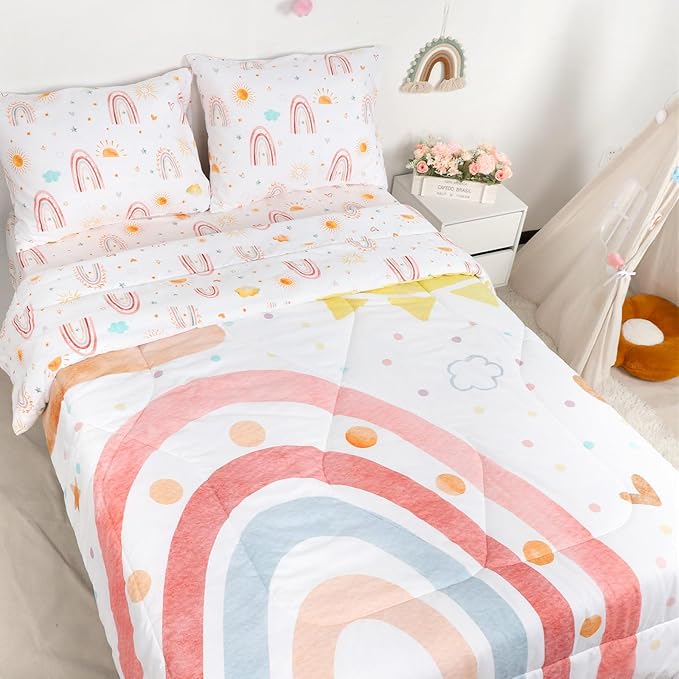 Twin Size Toddler Bedding Set for Girls- 5 Piece Rainbow Toddler Girl Bedding - Image 9