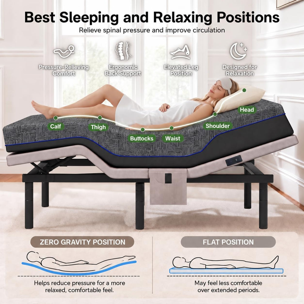 Marsail Queen Zero Clearance Adjustable Bed Base,Electric Bed with Massage