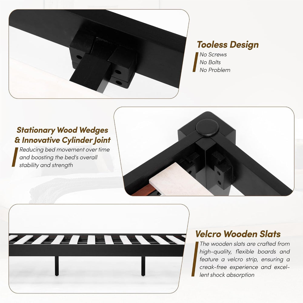 Thor Japanese Joinery Bed Frame Twin XL, Solid Wood (Midnight Charcoal)