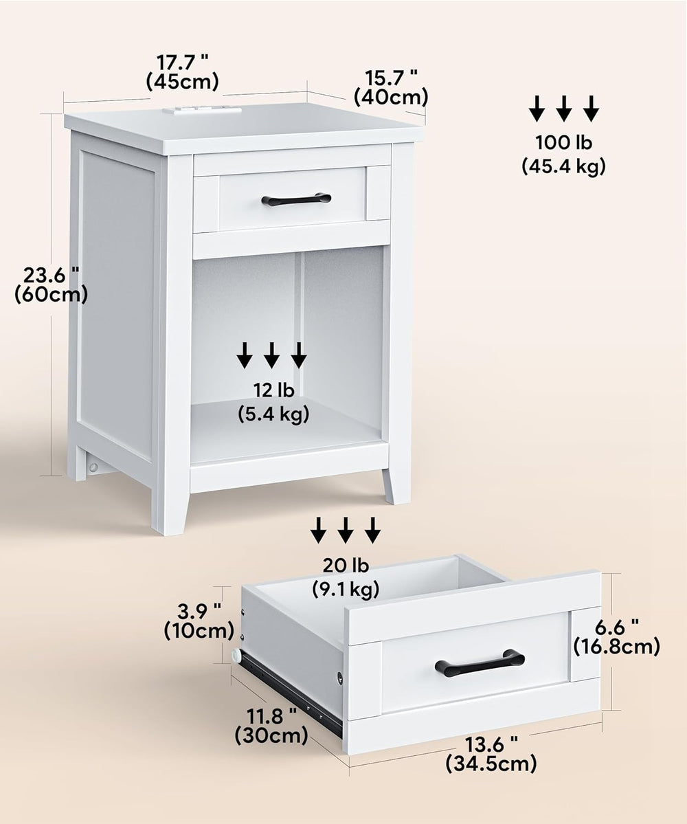 Decofy Farmhouse Nightstand with Charging Station & Large Storage, Set of...