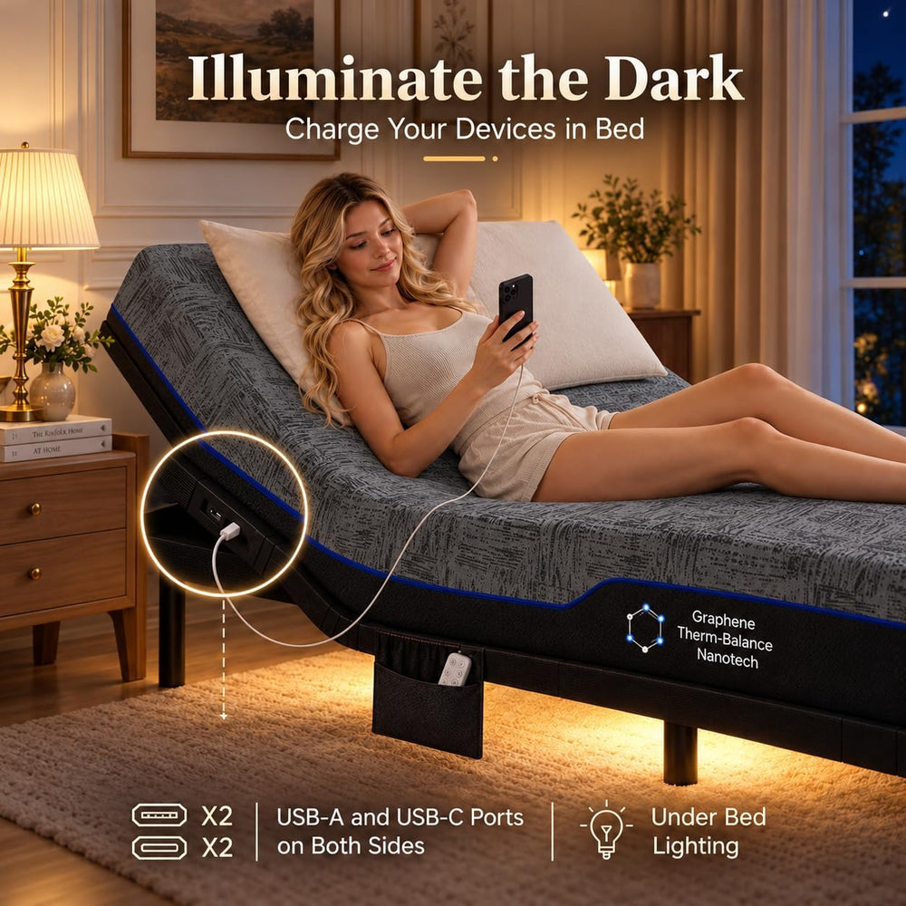 Marsail Queen Zero Clearance Adjustable Bed Base,Electric Bed with Massage