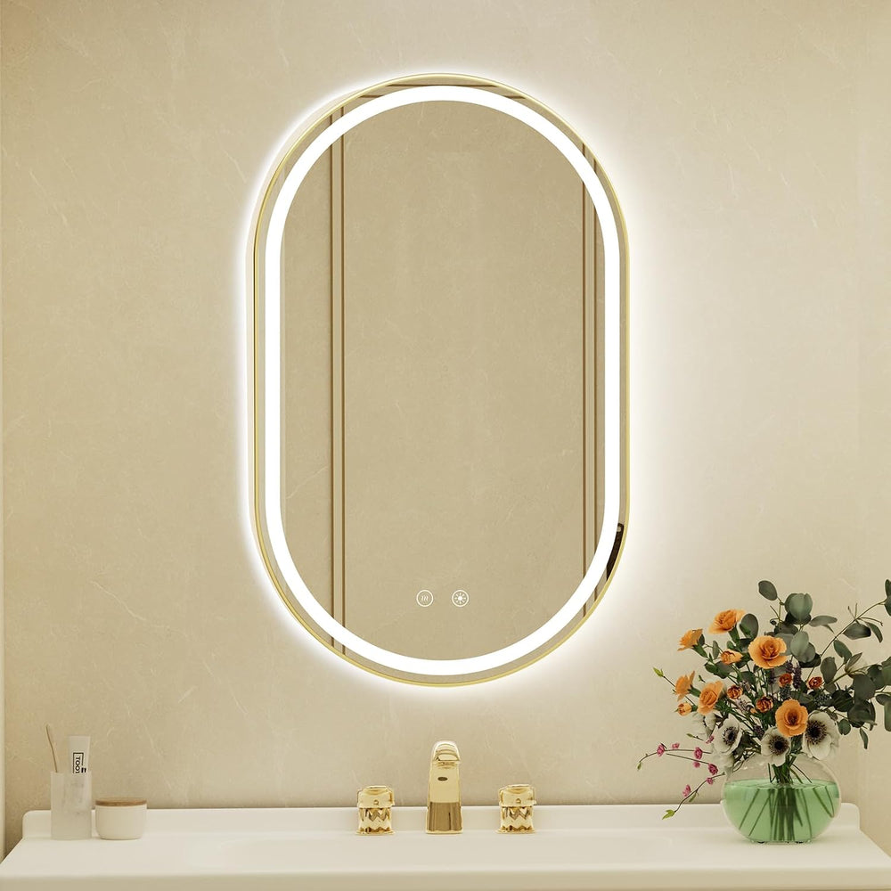 22x36 Inch Oval Gold Framed LED Bathroom Mirror with Lights,Wall-Mounted Mirr...