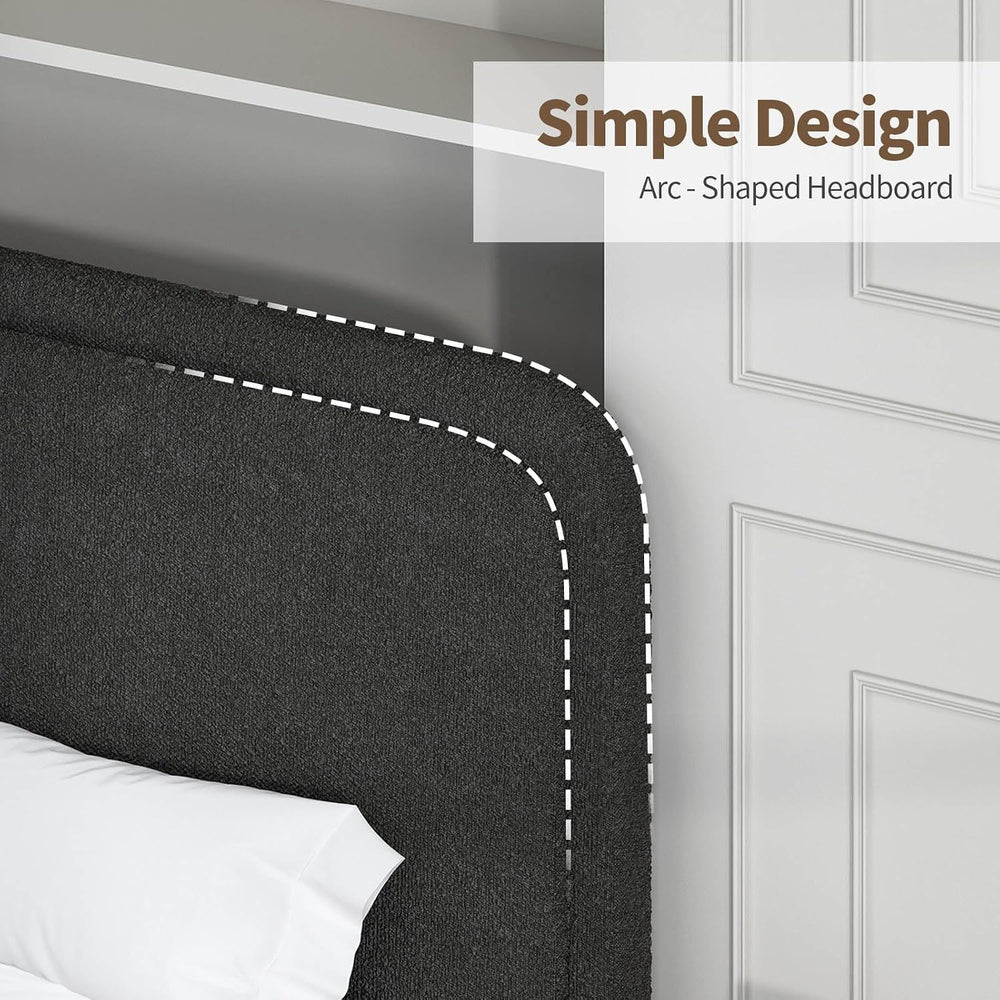 Twin Bed Frame, Cloud Boucle Headboard, Rounded Corners, Black