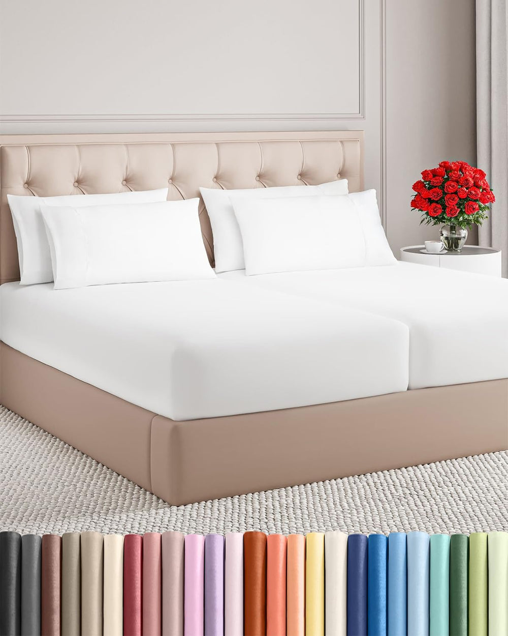 CGK Split King 7pc Bed Sheet Set - Breathable & Cooling - White