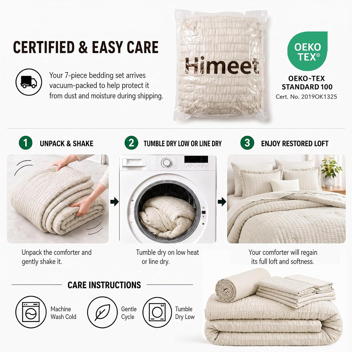 himeet queen comforter set, 7-piece seersucker bed in, view 9