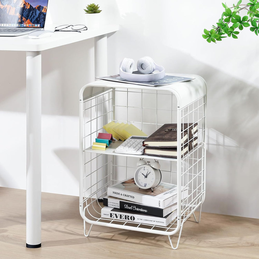 APEXCHASER Cute Nightstand,3 Tier Metal Side Table,White