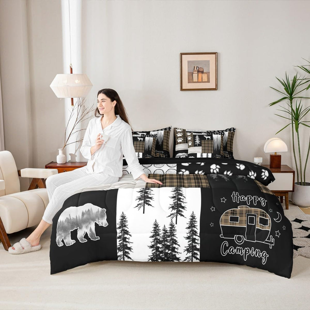 Erosebridal 7Pc Rustic Cabin Bear Full Bedding Set, Hunting Deer Lodge Farmho...
