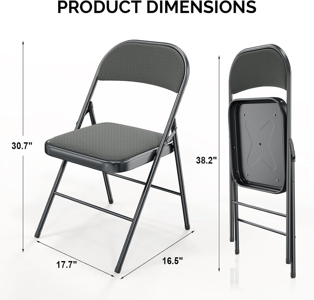 Bonnlo Folding Chair, Fabric Padded Folding Chairs with Cushion, Back and Ste...