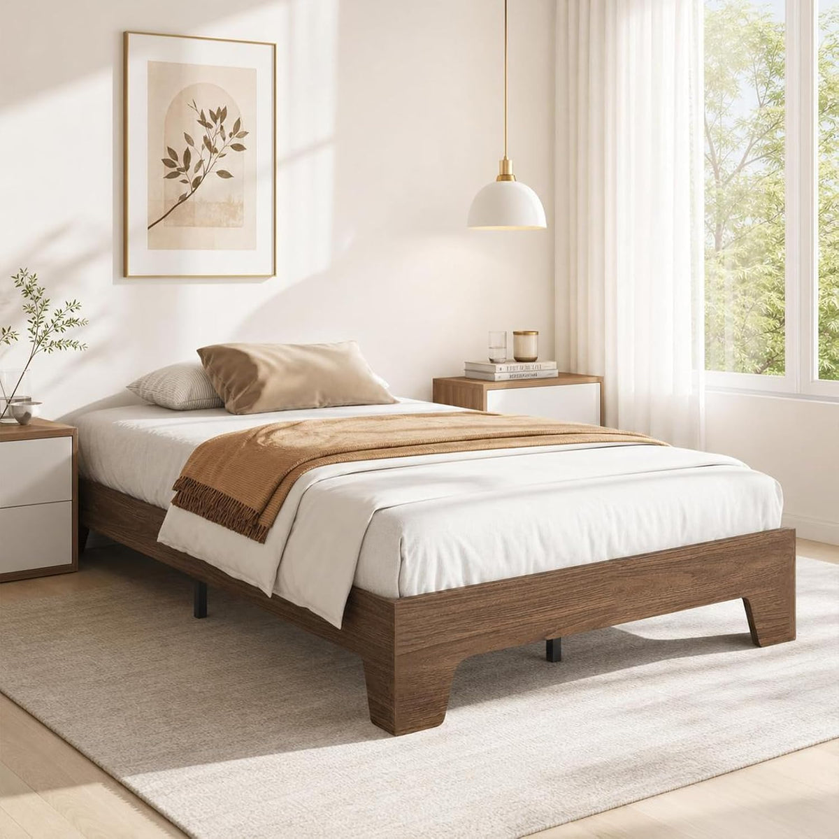 garveehome twin size bed frame with wooden slats, main product view