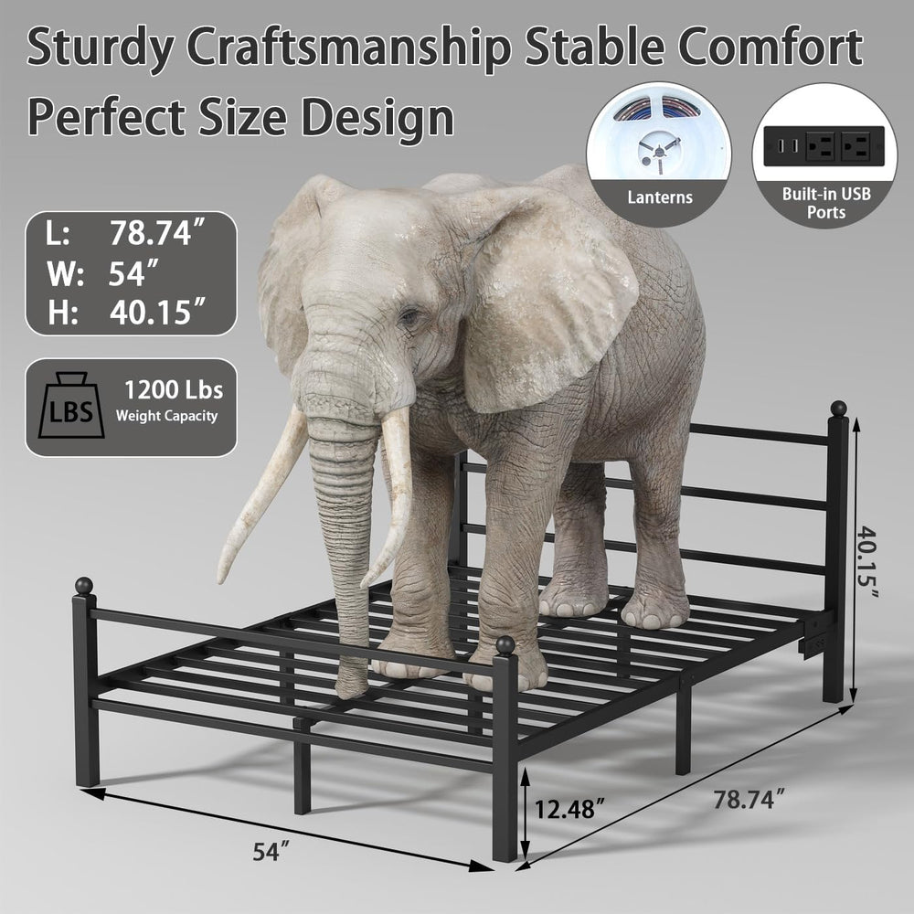 Full Size Bed Frame with Headboard and Footboard,Black Metal Platform Bed Fra...