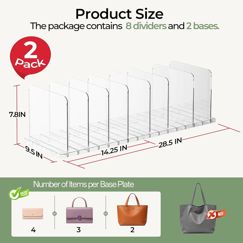 Yecaye Purse Organizer for Closet, Holds 16 Bags, Clear Acrylic Adjustable Sh...