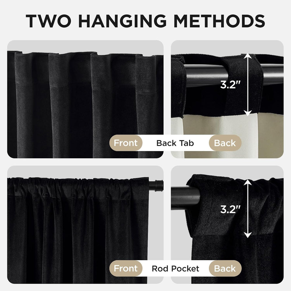 Joydeco 100% Blackout Curtains Velvet Black Out Curtain 96 Inch Drapes for Be...