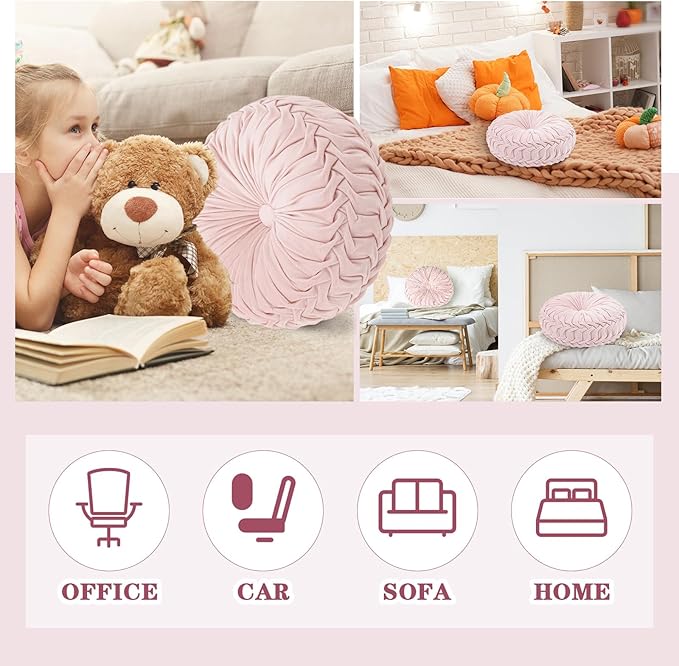 1 Pcs Round Throw Pillows Decorative Velvet Pleated Throw Pillows 15'' Diameter - Image 7
