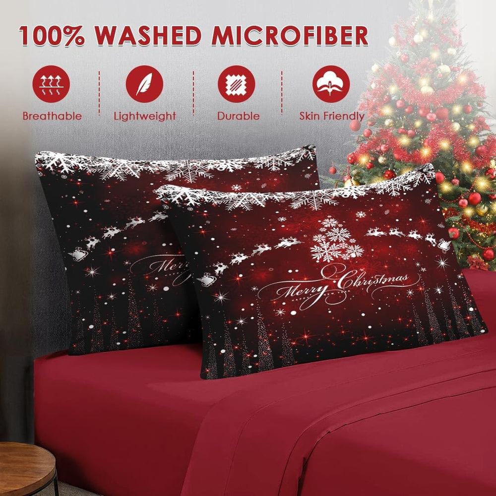 WeCozy Queen Christmas Comforter Set with Sheets, 7 Pieces Dark Bedding